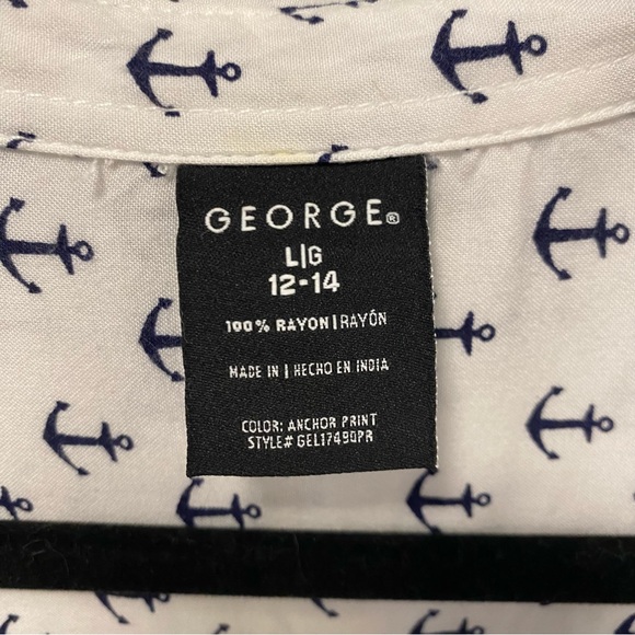 George bottom up, white, Anchor Print dress shirt, size L 12-14 - Picture 2 of 7